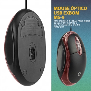 KIT 5x Mouse Óptico USB Exbom MS-9 com Led Home Office