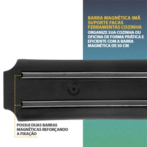 Kit Barra Magnética 50cm + Afiador de Facas Inox 3 Níveis - Top Rio TRC7464 - KeHome 6808