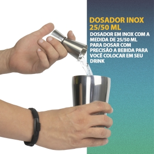Kit Bartender Inox Coqueteleira 4 peças 500ml - Dosador 25/50 ml - Socador - Colher de Drinks Caipirinha Barman Premium Coquetéis