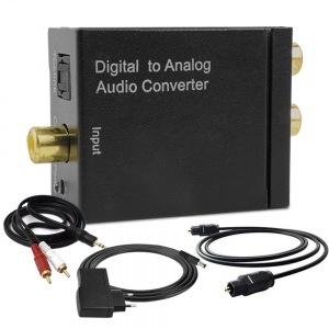 KIT Conversor Áudio Digital para RCA + Cabo Óptico Toslink 1 mt + Cabo Áudio Rca x P2
