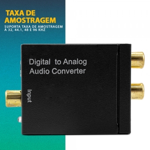 KIT Conversor Áudio Digital para RCA + Cabo Óptico Toslink 1 metro + Cabo Áudio Rca x Rca
