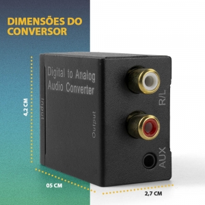 KIT Conversor Áudio Digital para RCA e P2 XT-5529 + Cabo Óptico Toslink 1,5 metros + Cabo DC 5V