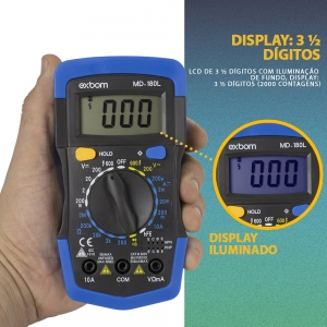 Kit Multímetro Digital c/ Aviso Sonoro MD-180L + Caneta Detectora FEPRO-DT90 Exbom