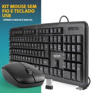 Kit Teclado USB BK-102 + Mouse S/Fio MS-S22 Exbom