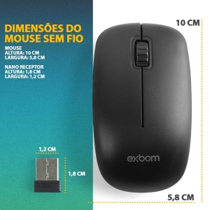 Kit Teclado USB BK-102 + Mouse S/Fio MS-S22 + MousePad(Brinde) 22x18cm MP-2218 Exbom
