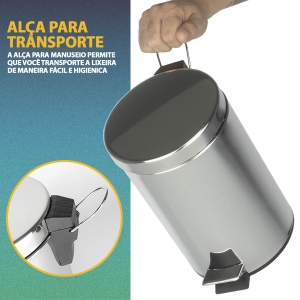 Lixeira Inox 3 Litros c/ Pedal Antiderrapante com Tampa Cesto para Lixo Balde Interno Removível Aço Inox Banheiro Cozinha