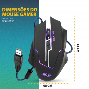 Mouse Gamer Ergonômico LED RGB 7 Cores Até 3200 DPI USB Exbom MS-G270