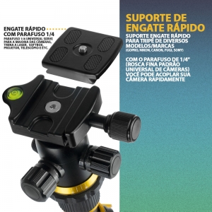 Tripé Câmera Profissional Hidráulico 2 Em 1 Monopé 1.60m Com Bolsa Preto TRIPRO-X600