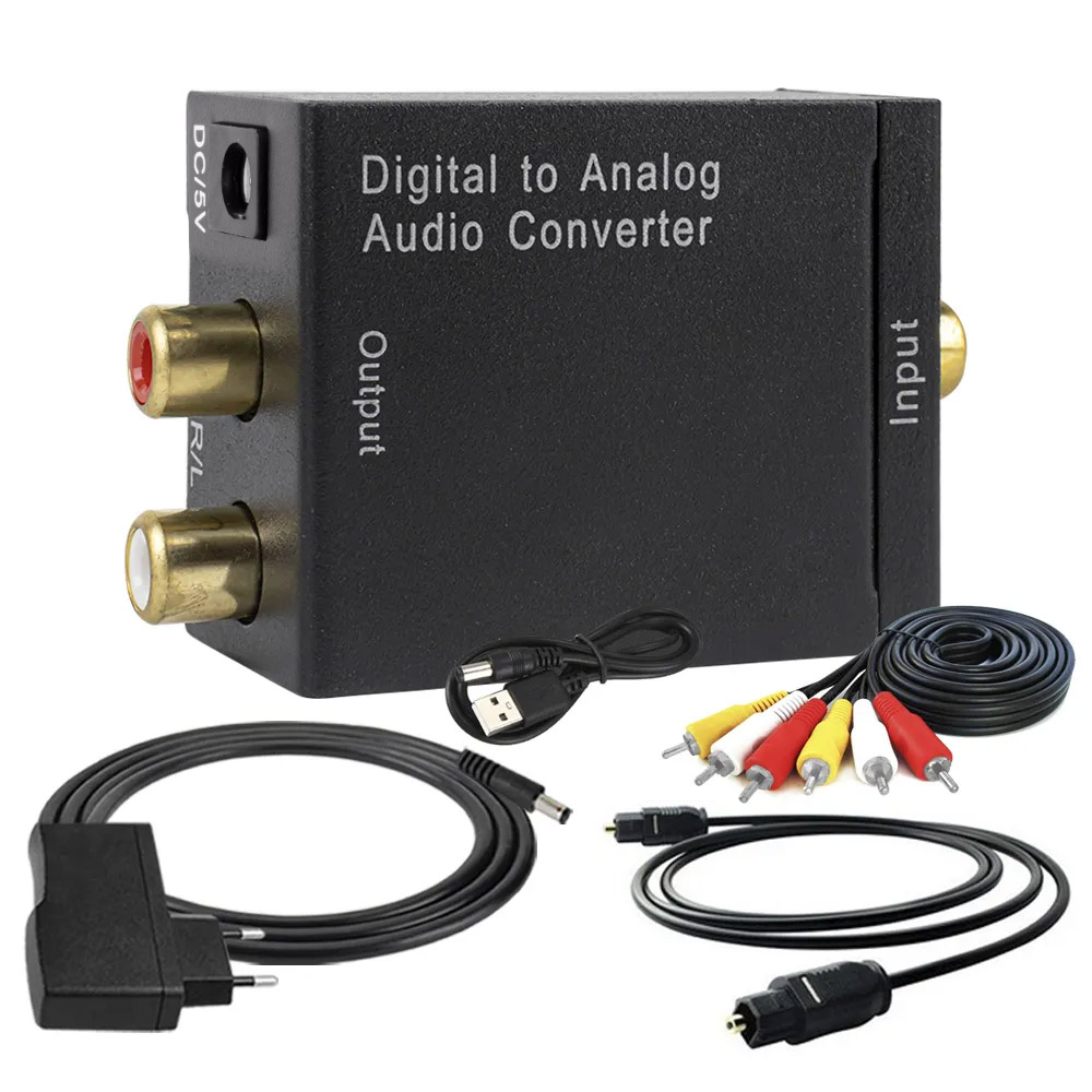 KIT Conversor Áudio Digital para RCA + Cabo Óptico Toslink 3 mts + Cabo Áudio Rca x Rca