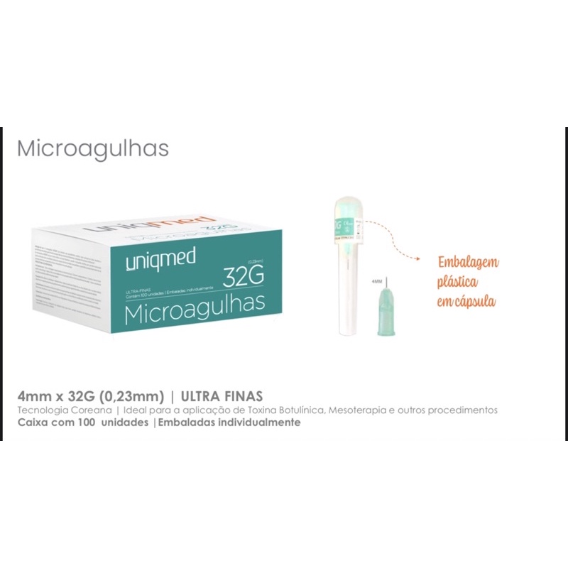Agulhas de Lebel - Microagulhas Uniqmed 30g / 32G x 4mm - 10 unidades