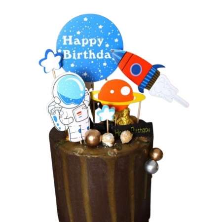 Topo de Bolo Astronauta Foguete Festa de Aniversário Mesversário