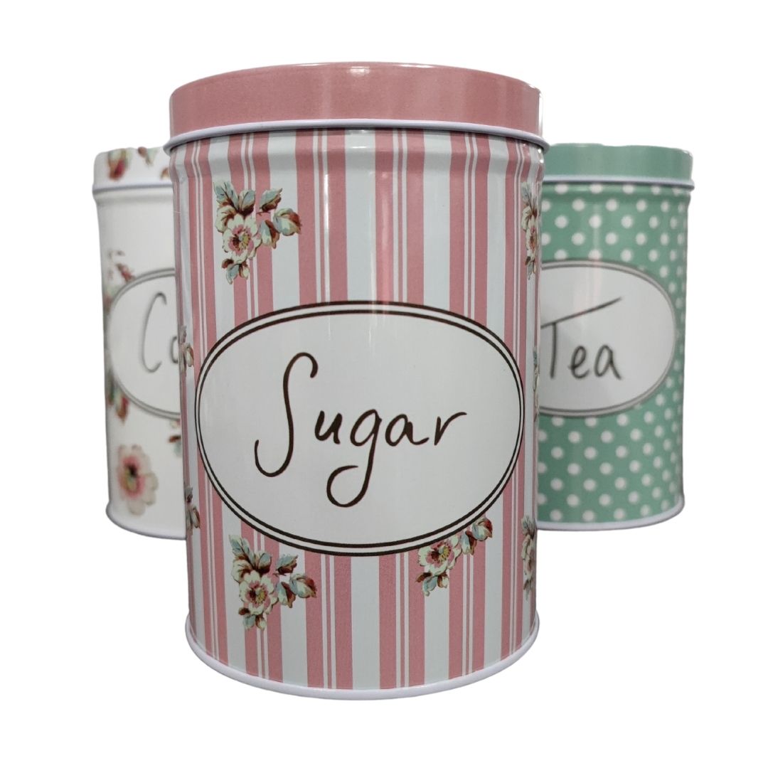 Potes de Latas de Café Açúcar e Chá Vintage 3 Porta Mantimentos