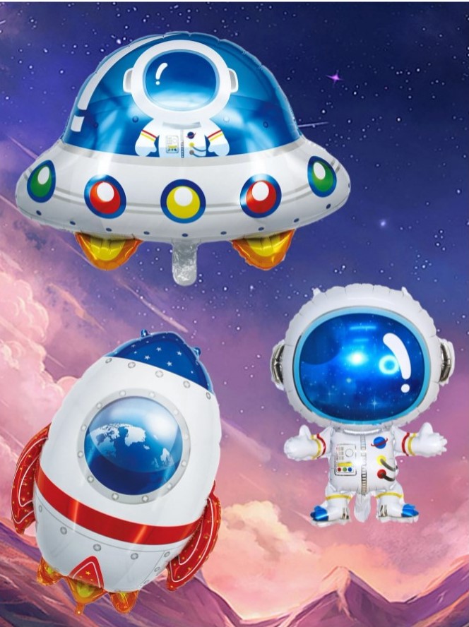 Kit de Balões Temático Astronauta Foguete e Disco Voador