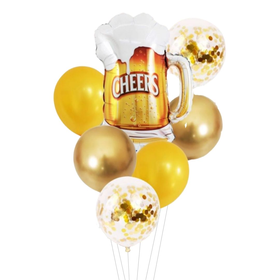 Balões Caneca de Chopp Cerveja 7 Bexigas Decoração de Festa Temática