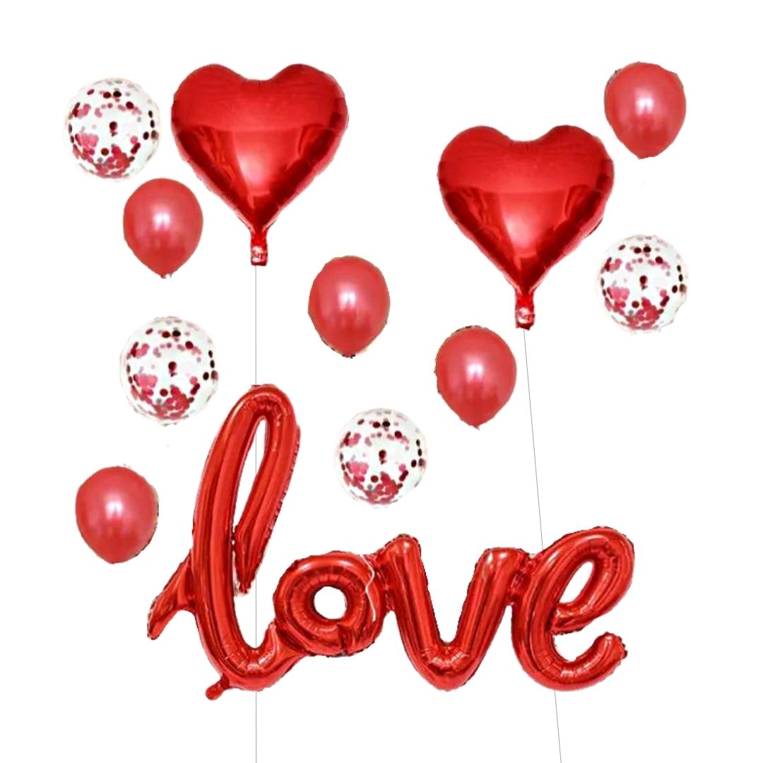 Balões Declaração de Amor Letra Love e Corações Rosé Namorados Noivado Bodas