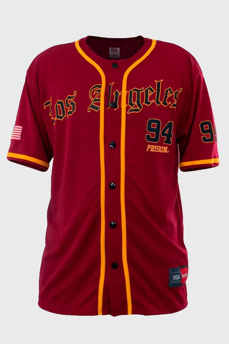 Camisa de Baseball Prison Streetwear Los Angeles Vinho