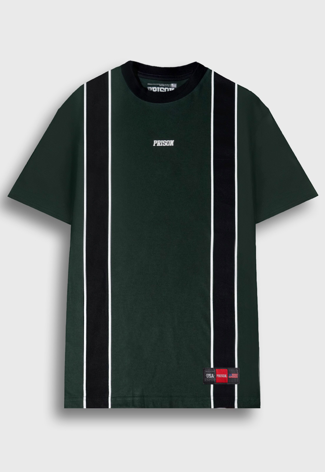 Camiseta Streetwear Green Double Black Stripe