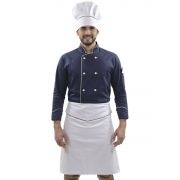 Dólmã Chef de Cozinha Azul Blueberry Chapéu e Avental de Cintura