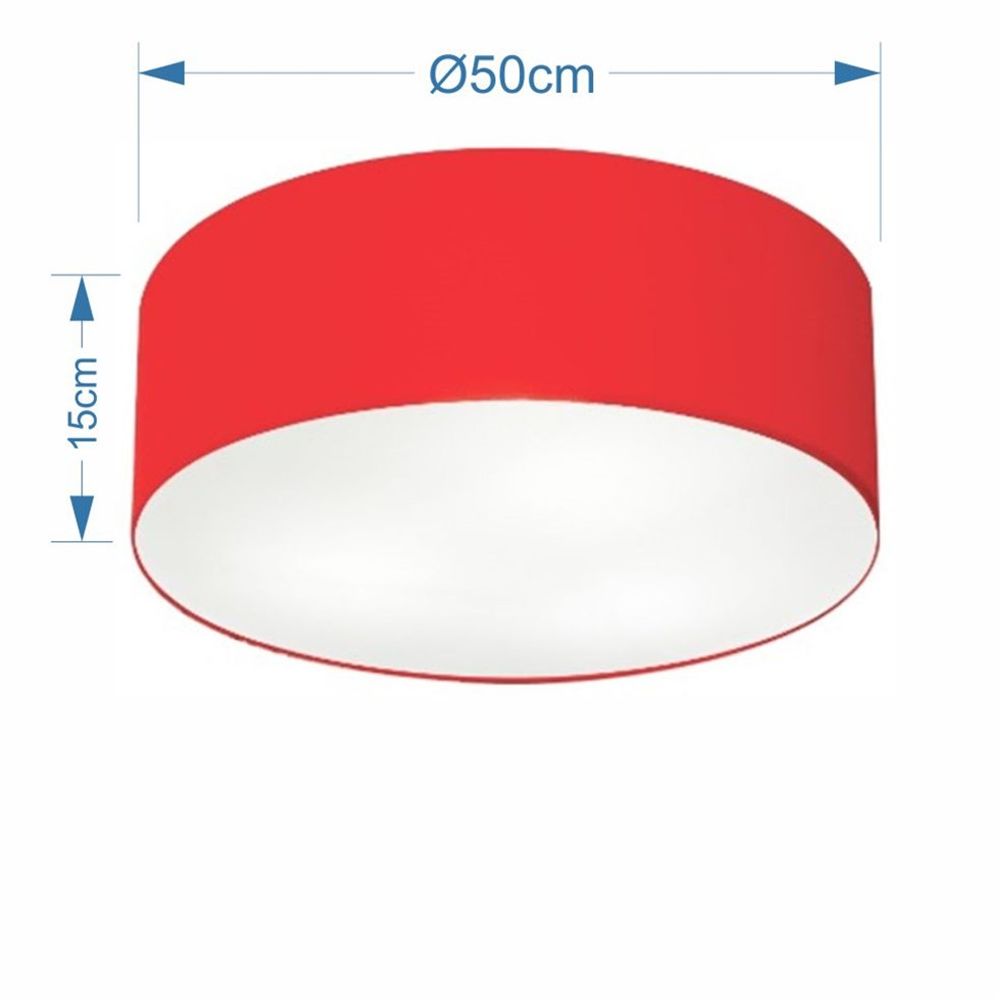 Plafon Cilíndrico Md-3014 Cúpula em Tecido 50x15cm Vermelho - Bivolt