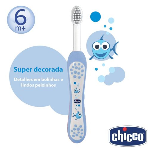 Escova Dental Chicco First Milk Teeth 6+ Azul