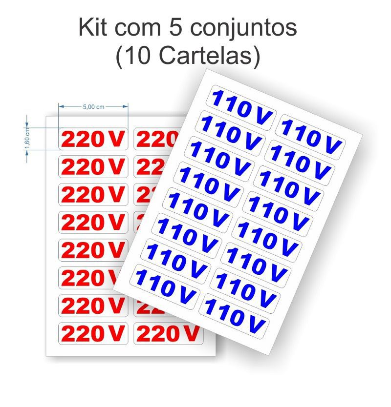 Etiquetas De Voltagem 110v E 220v - Kit Com 5 Conjuntos