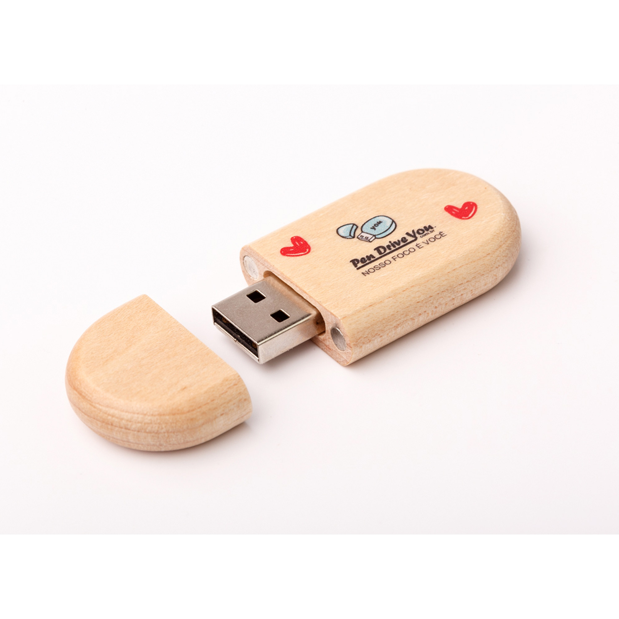 Pen Drive Oval Madeira Maple com Tampa  - Pen Drive You