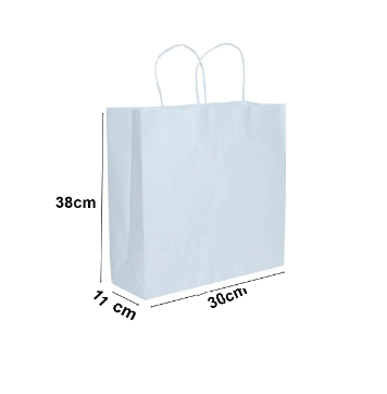 Sacola de papel Kraft Branco - 30x38x11,5cm - 10 unidades 90g