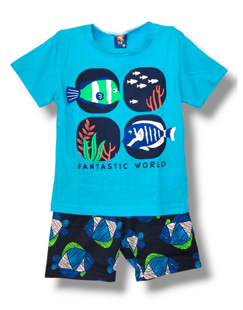 Conjunto Camiseta e Bermuda Moletom Pipa by Kyly Fantastic Azul