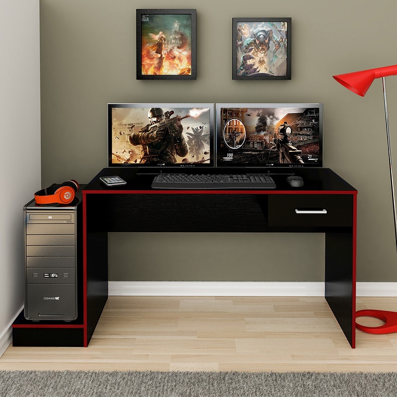 Mesa para Computador Gamer 1 Gaveta Preto Acetinado/Vermelho