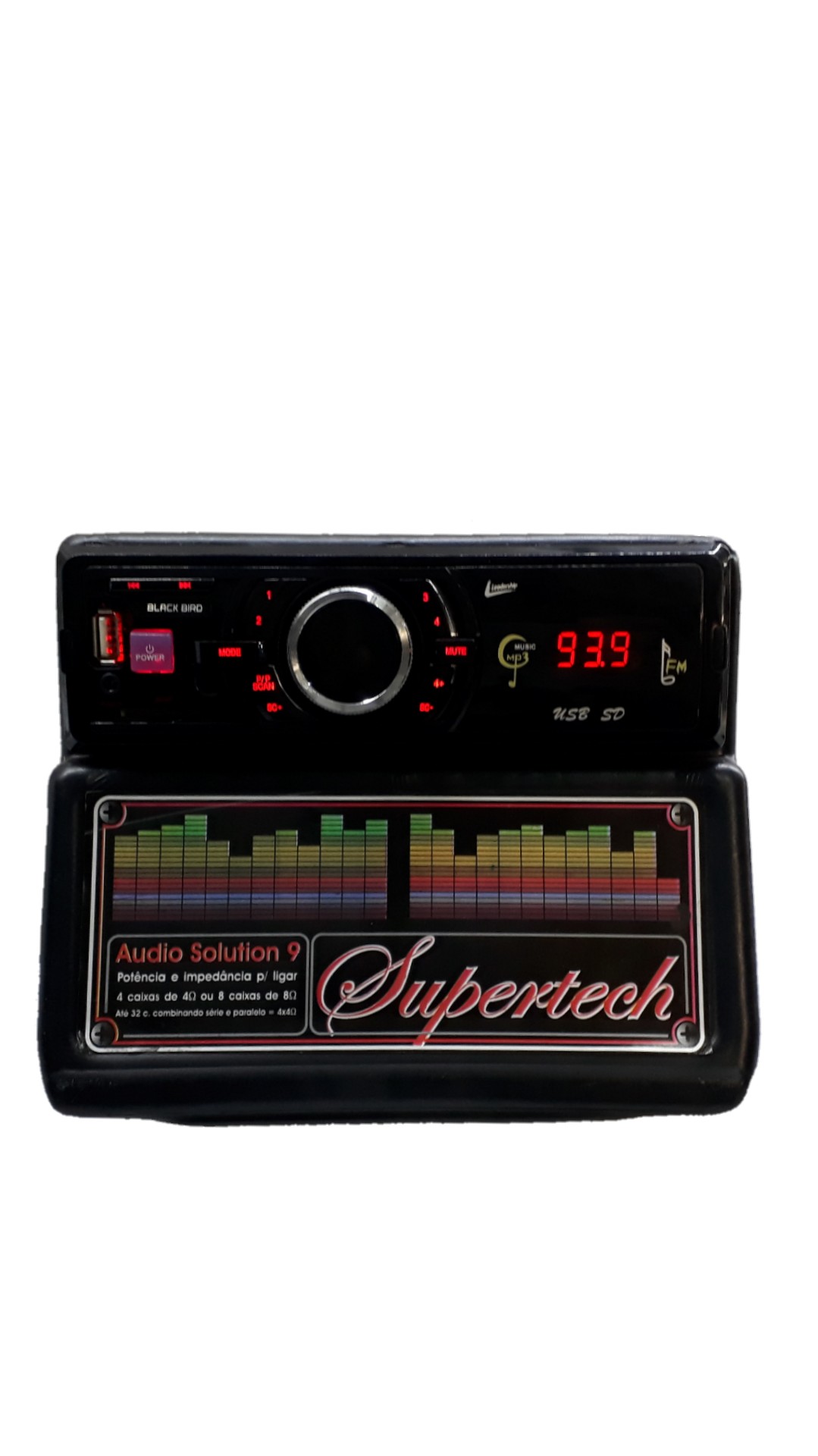 Amplificador Supertech 12v AS8 USB SD Rádio FM Som p/ Ambiente, Festas, Propaganda, etc. 100w