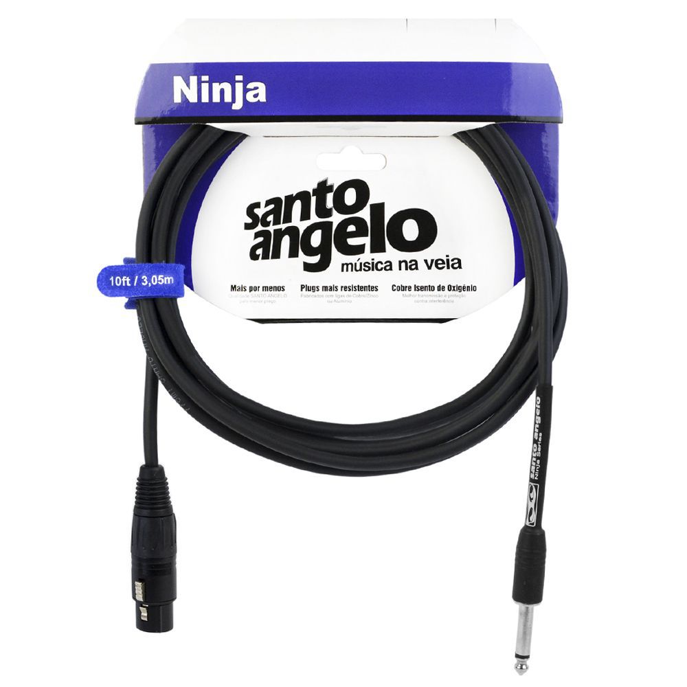 Cabo Microfone Santo Angelo 08711 Ninja Hg 10ft 3,05m EmborrachadoP10 Xlr Preto 