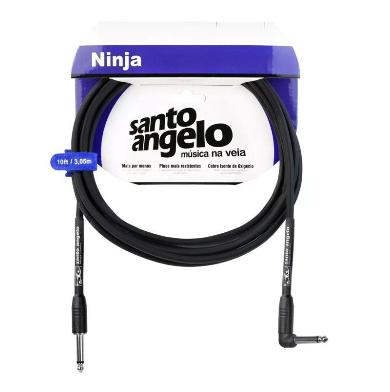 Cabo Santo Angelo 24407 Ninja L 10ft Plg90° 3,05m Emborrachado P10 P/Instrumento Metal Preto