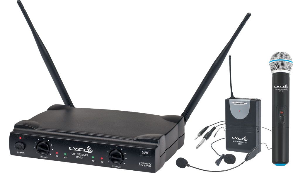 Microfone Lyco UH02MHLI UHF 1 Frequência, S/fio, Mão, Cabeça, Lapela