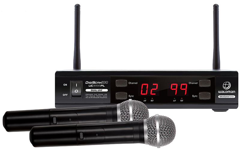 Microfone Waldman Uc2100pl Uhf 100 Frequências, S/fio, Mão, Duplo, 2 Antenas