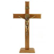 Crucifixo Madeira Tradicional de Mesa com Medalha de São Bento - 35cm