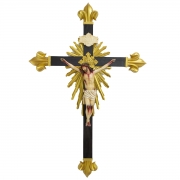 Crucifixo Madeira Imagem De Resina Policromado 85cm Flor de Lis
