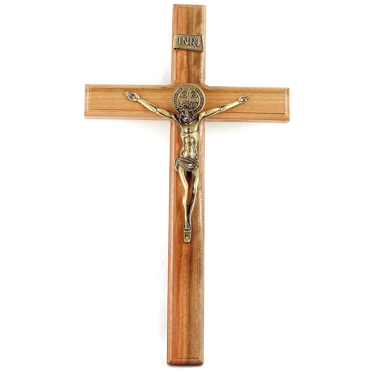 Crucifixo com medalha de São Bento para parede 35cm