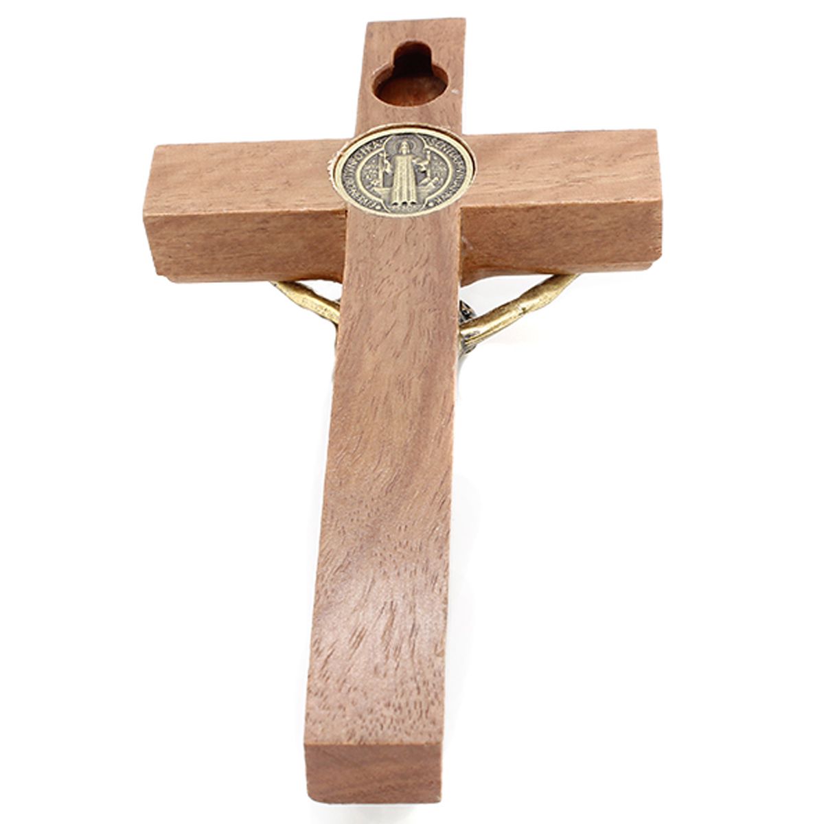 Crucifixo Tradicional Madeira Medalha de São Bento - Parede 12CM OV