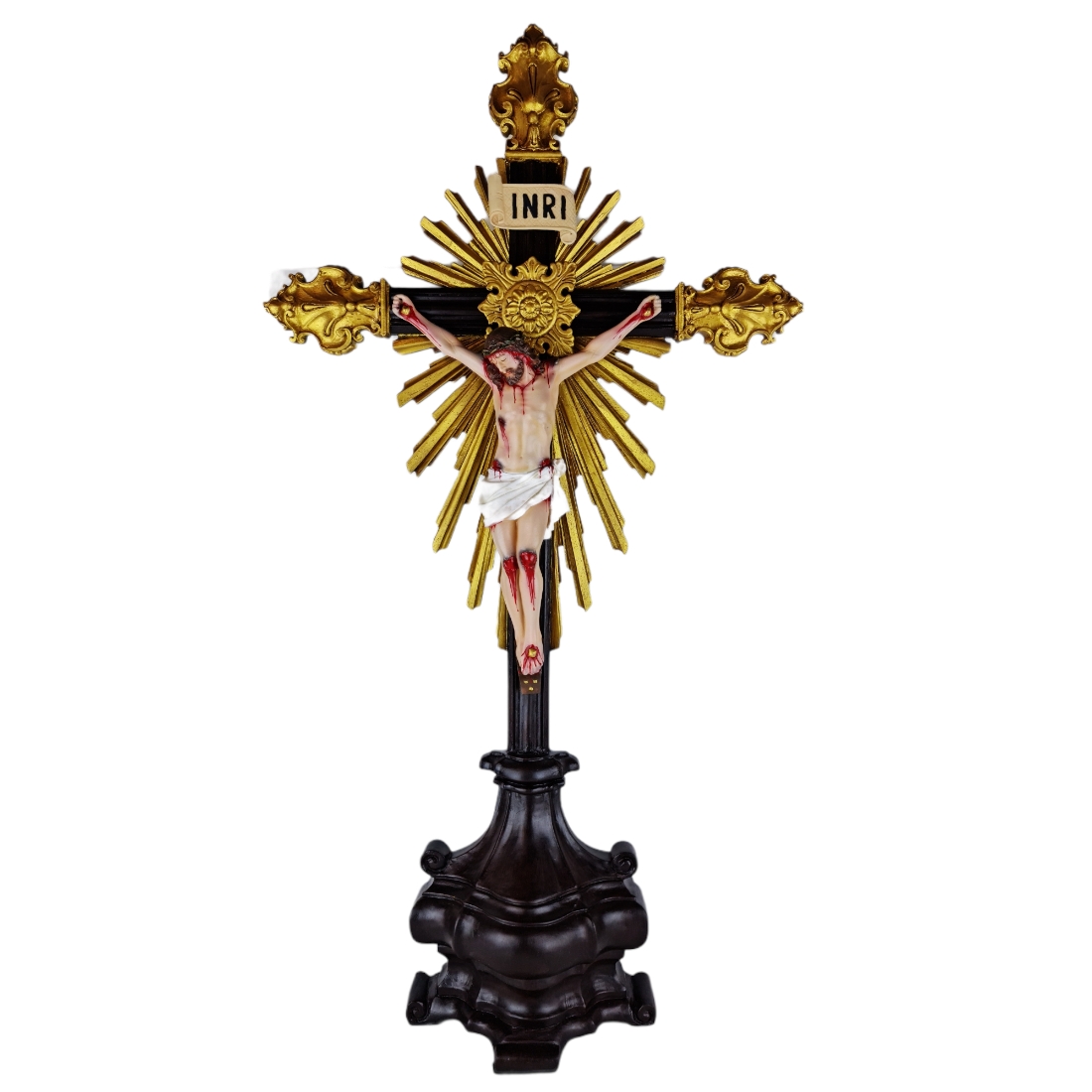 Crucifixo de Mesa Em Resina Barroco Estilo Antigo Policromado 73cm