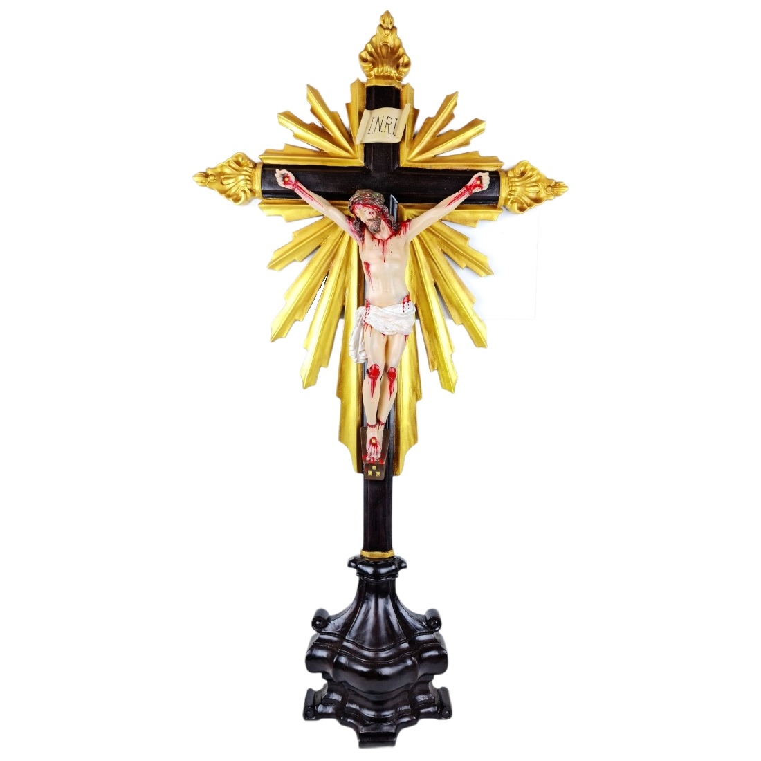 Crucifixo de Mesa Resplendor Barroco Estilo Antigo Policromado 86cm