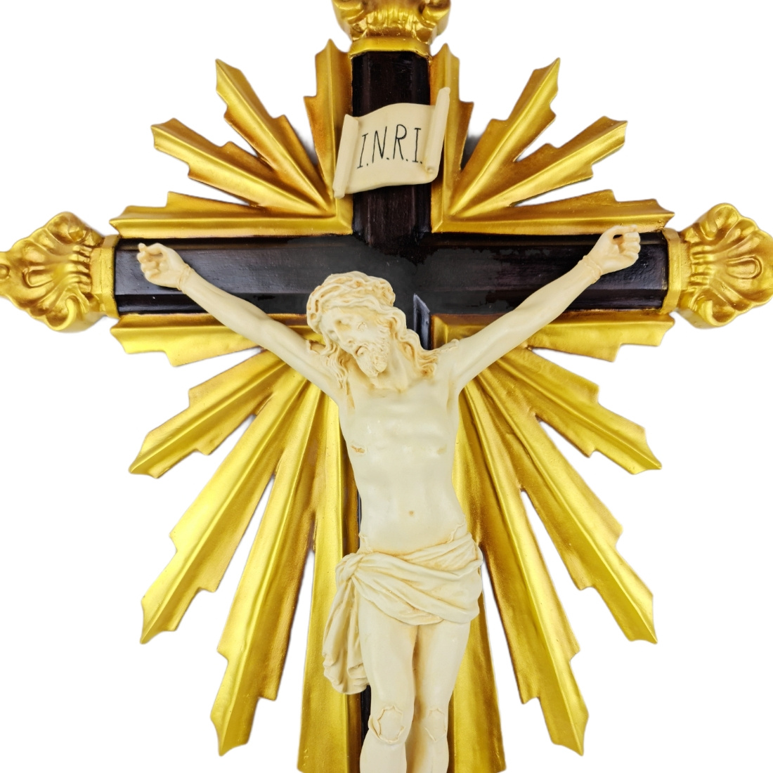 Crucifixo De Resina Barroco Estilo Antigo Cor Marfim 75cm