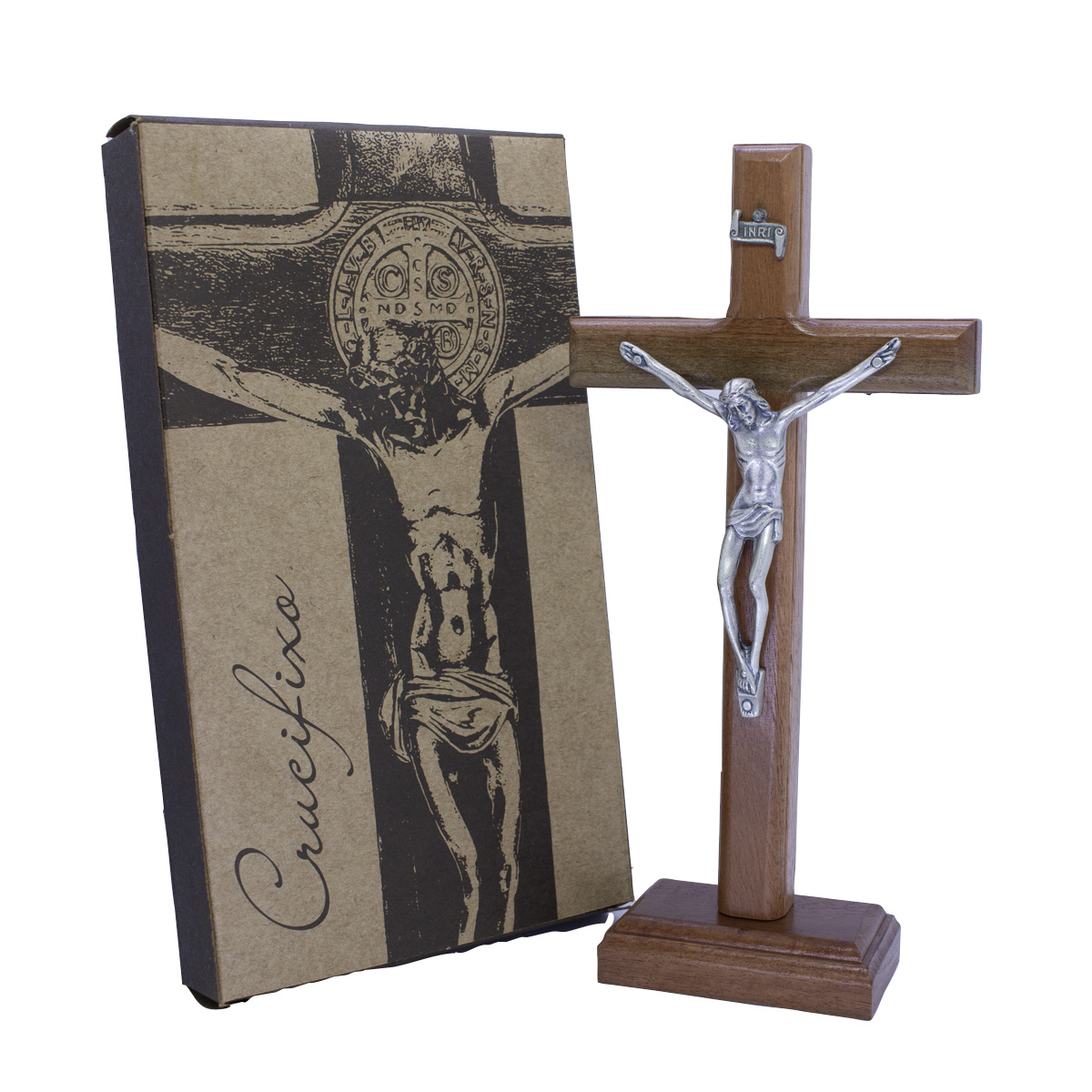 Crucifixo Madeira - 19cm Prata Velha