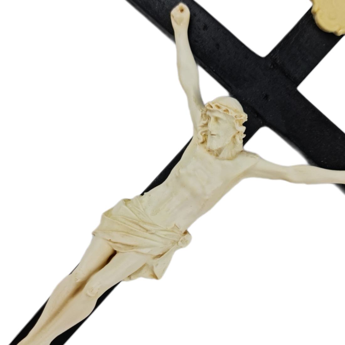 Crucifixo Tradicional 30cm Cruz De Madeira Imagem Resina Cor Marfim