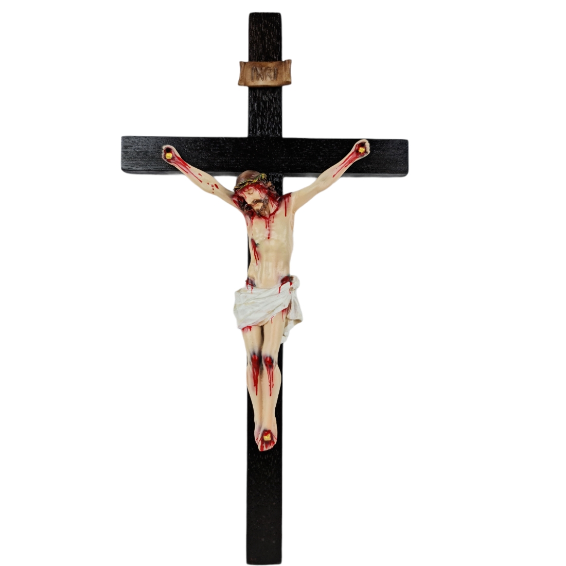 Crucifixo Tradicional 30cm Cruz De Madeira Imagem Resina Policromado