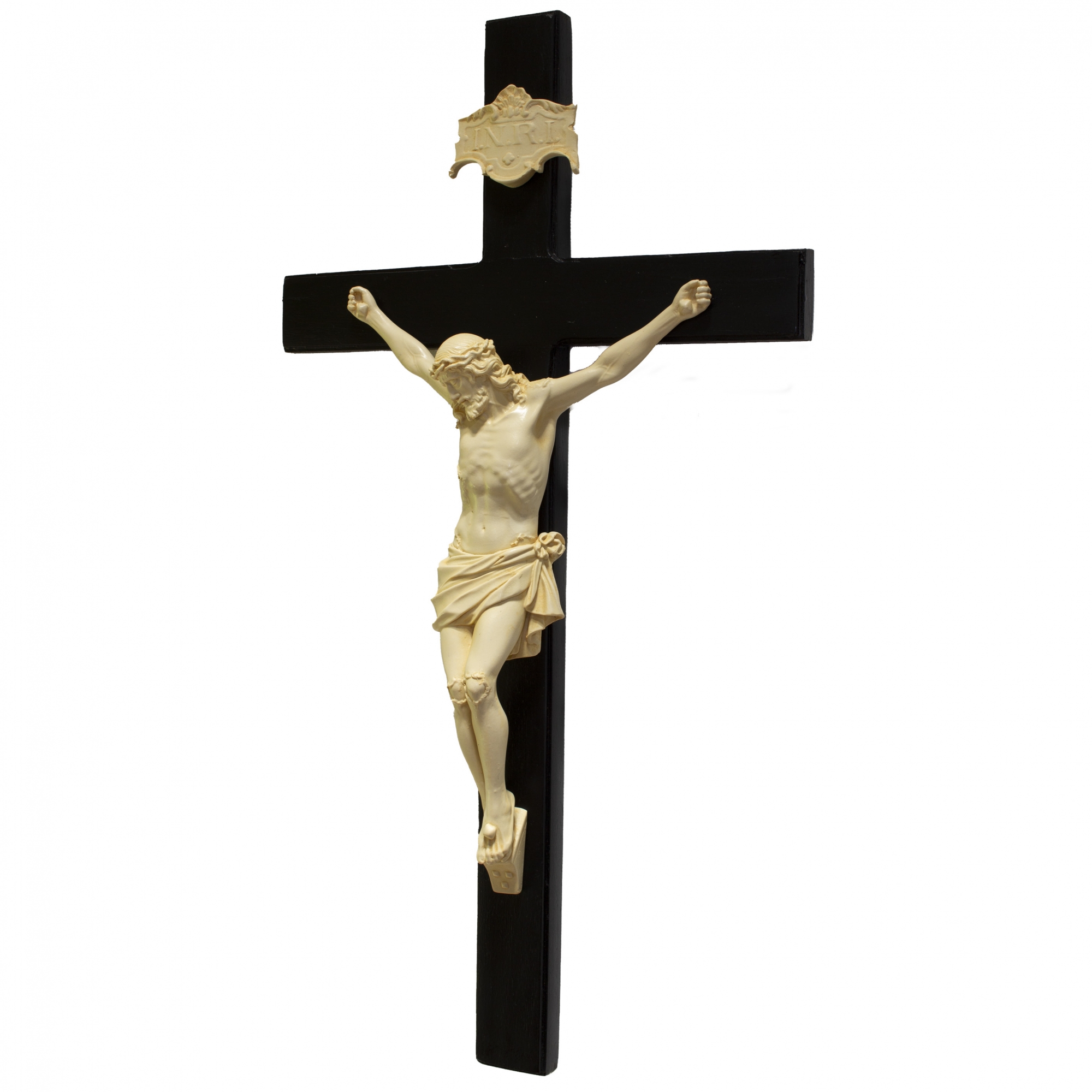 Crucifixo Tradicional 52cm Cruz De Madeira Imagem Resina Cor Marfim