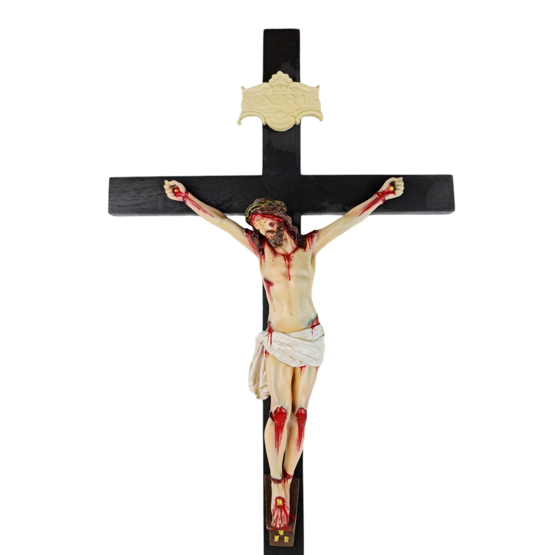Crucifixo Tradicional Madeira Imagem De Resina Policromado 70cm