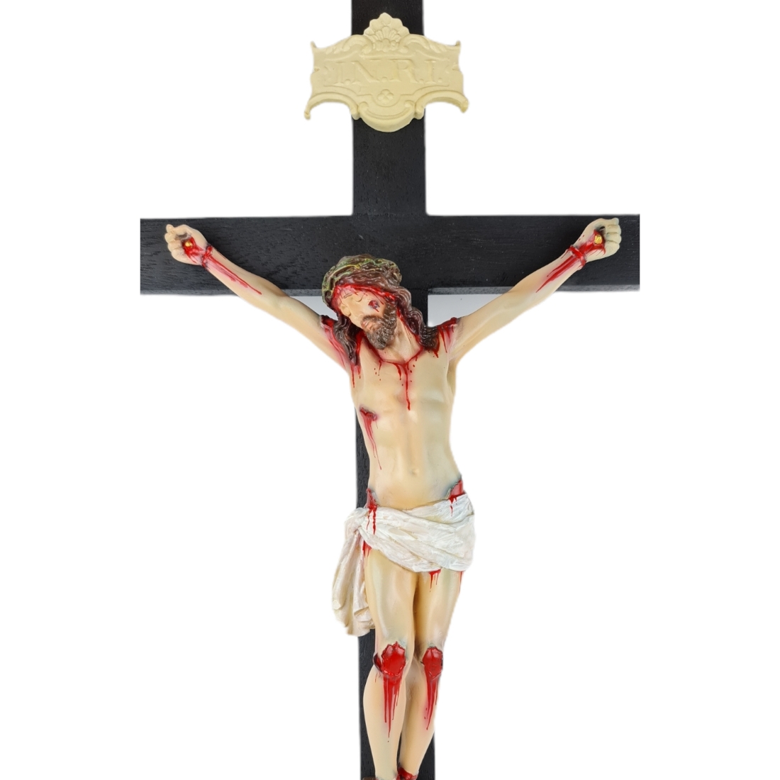 Crucifixo Tradicional Madeira Imagem De Resina Policromado 70cm