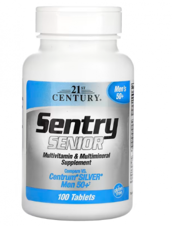 21st Century, Sentry Senior, Suplemento Multivitamínico e Multimineral, Homens Acima de 50 Anos de Idade, 100 Comprimidos