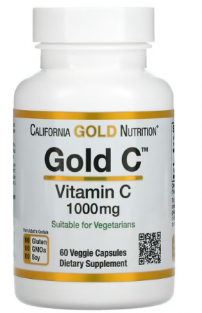 California Gold Nutrition, Gold C, Vitamina C, 1.000 mg, 60 Cápsulas Vegetais