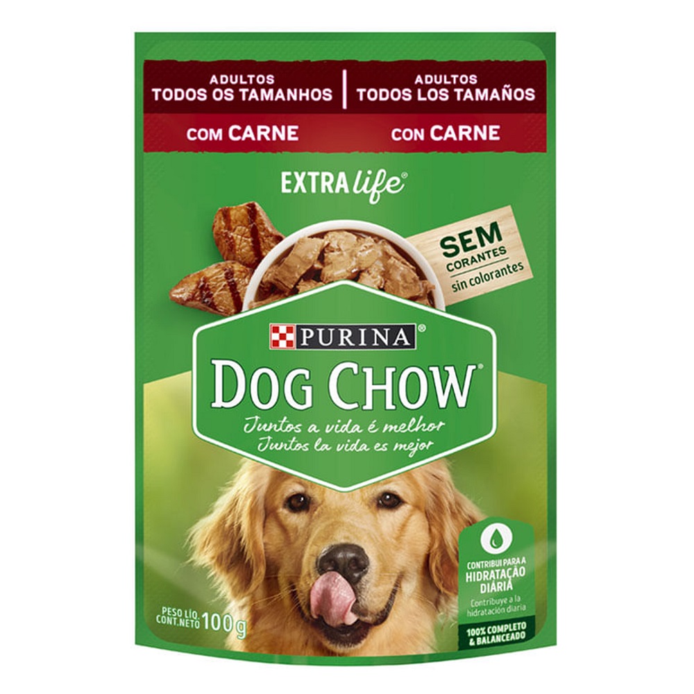 Alimento úmido Dog Chow Sachê Sabor Carne para Cães Adultos de todos os tamanhos extra life- Nestlé Purina (100g)